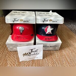 MLB Authentic Autographs,Félix Pie & Hank Blalock,2 Minor League Mini Helmets